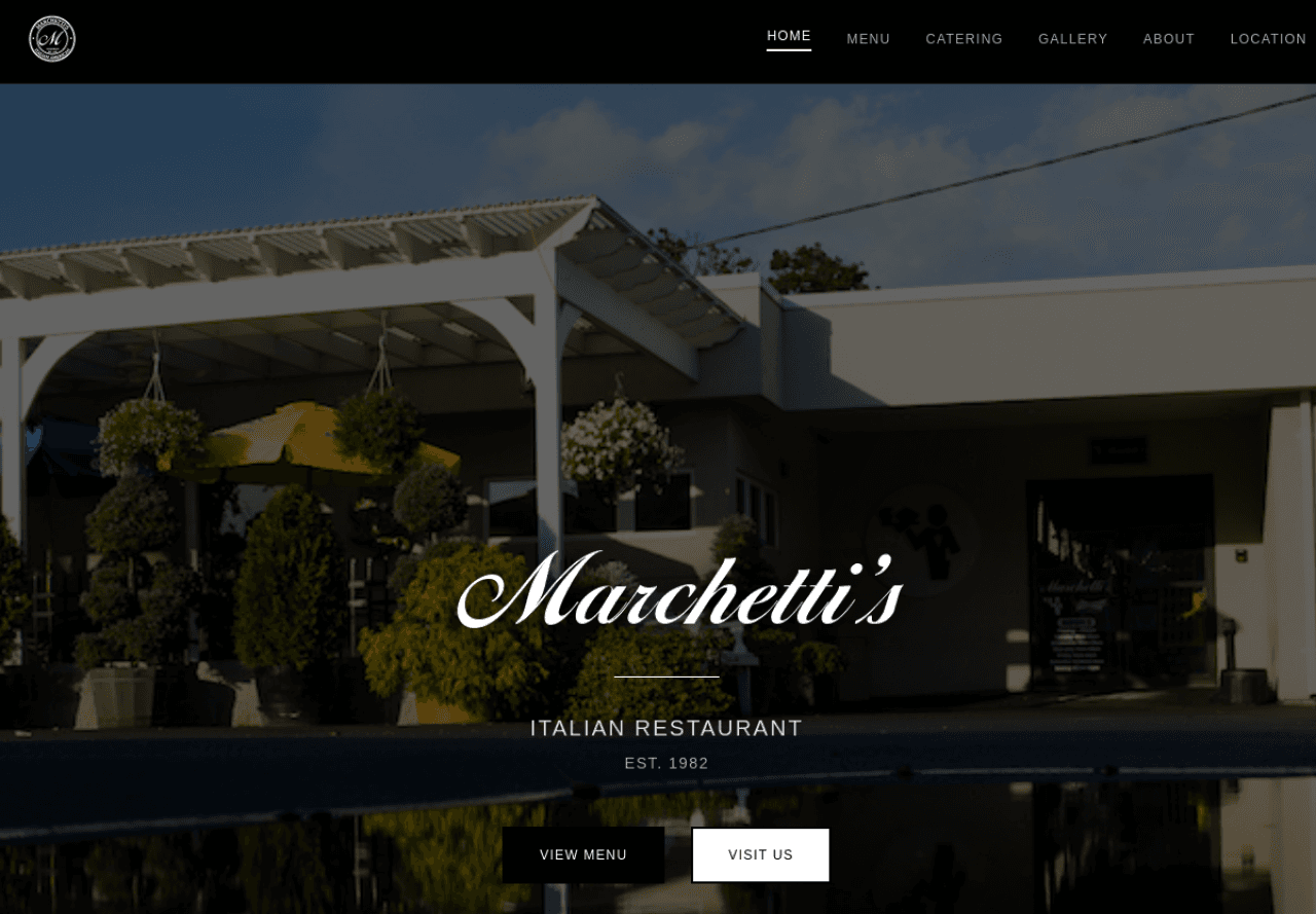 Marchetti’s website design showing the restaurant, with menu and visit links